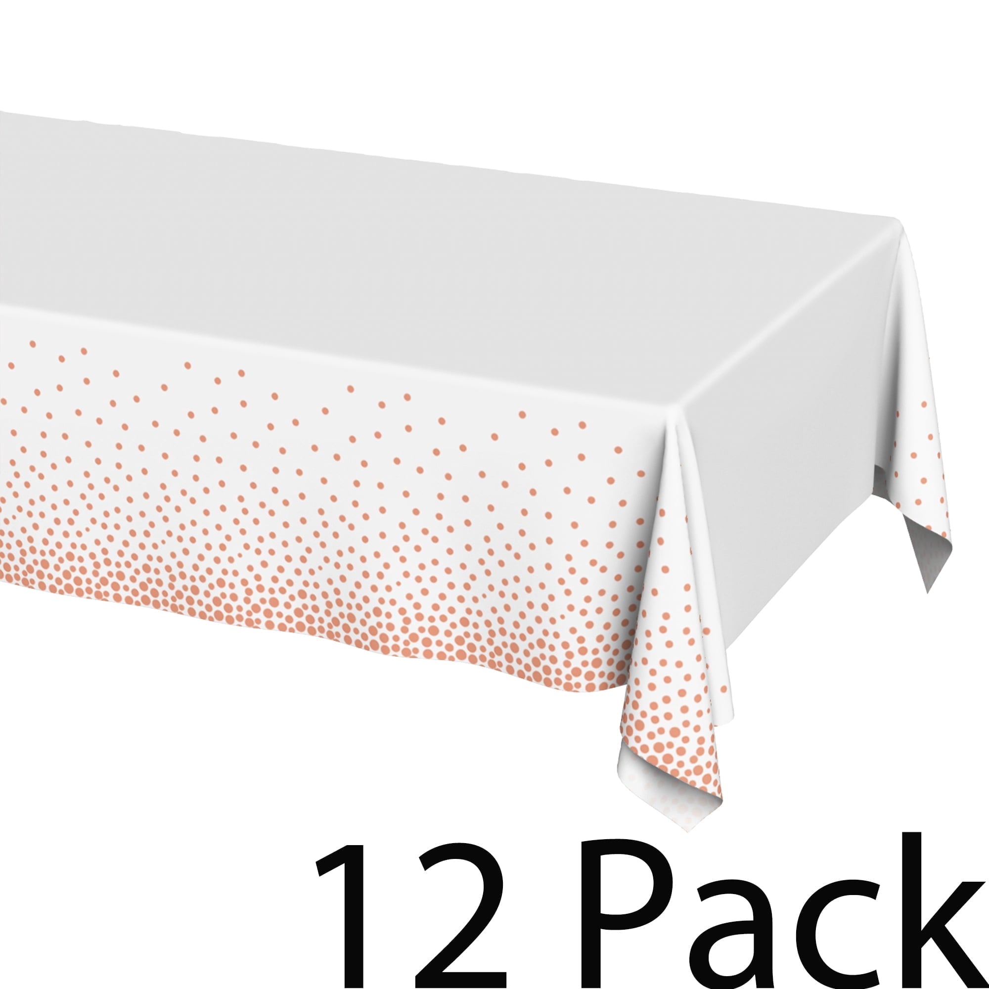 Plastic Table Cloth Disposable 12 Pack, 54 x 108 Inch, White, Rose Gold Dot, for Party Picnic Wedding