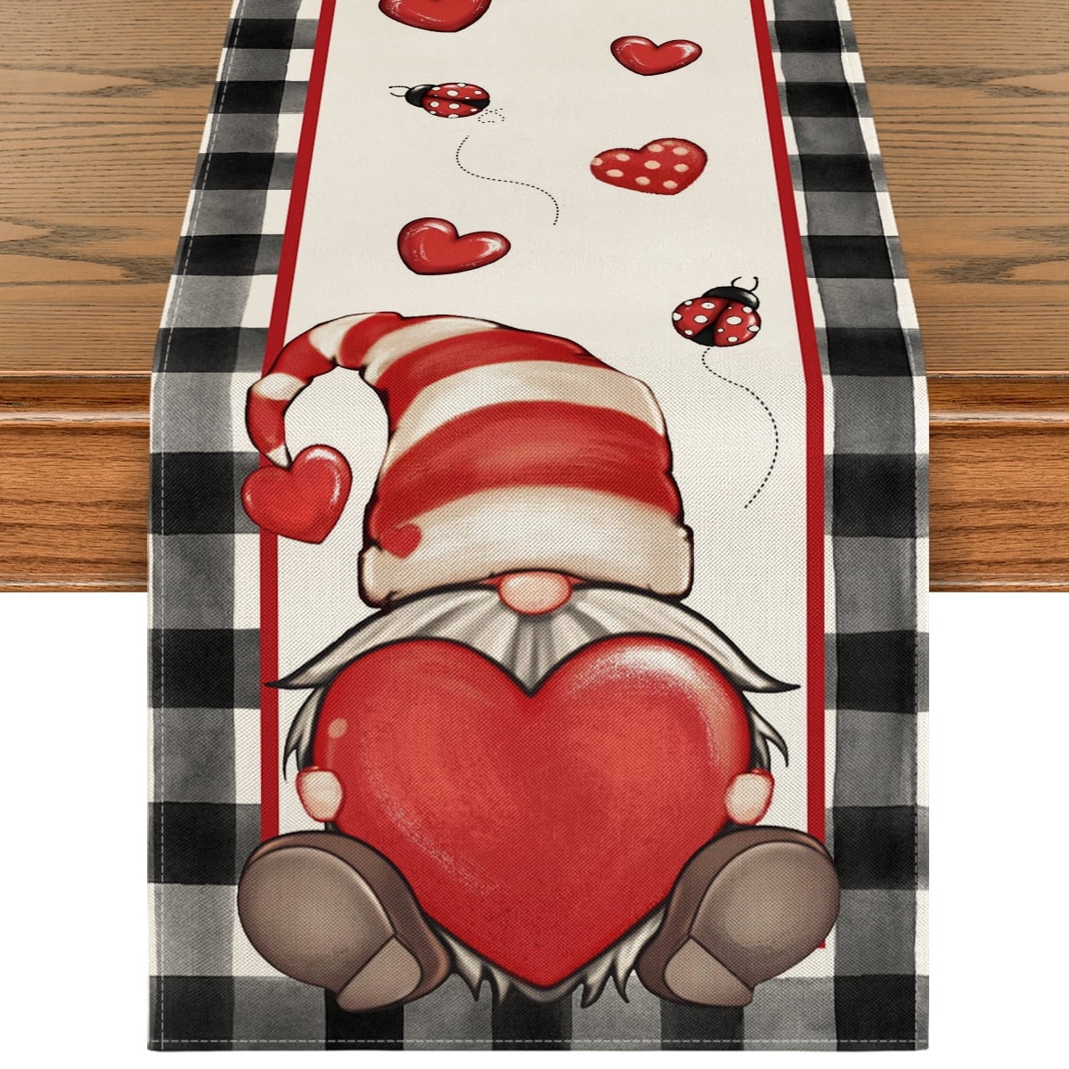 Sm:)e Buffalo Plaid Gnome Valentine Table Runner 13 x 72 Inch