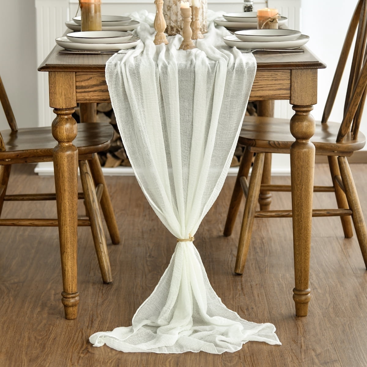 Sm:)e Ivory Cheesecloth Table Runner 31 x 118 Inch Rustic Gauze Boho Chair Sashes for Bridal Shower Wedding Party Catering Home Decoration Supplies