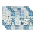 Sm:)e Blue Plaid Pine Tree Snowman Snowflake Christmas Placemats 12 x 18 Inch, Set of 4, Winter Table Decor Supplies for Kitchen Dining & Holiday Party