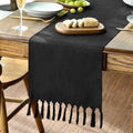 Sm:)e Black Tassel Table Runner, 13x72 Inch, Boho Linen Blend Rustic Farmhouse Style, Holiday Wedding Party Kitchen Table Decor