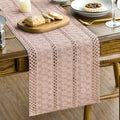 Sm:)e Pink Farmhouse Woven Rustic Hollow Table Runner, Boho Table Runner 12x90 Inch, Dining Kitchen Home Decor