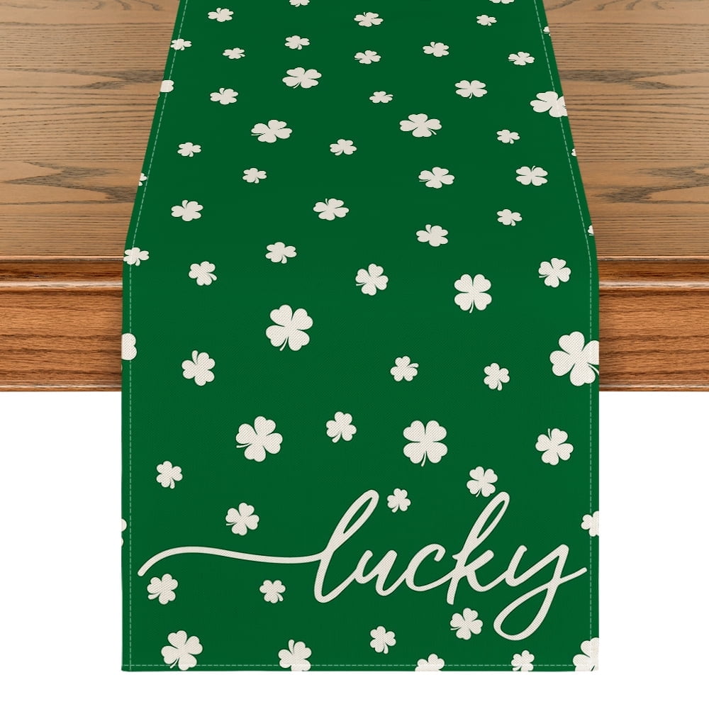 Smile Lucky Green Shamrock St. Patrick's Day Table Runner 13 x 120 Inch, Home Kitchen Seasonal Decoration Holiday Table Decor