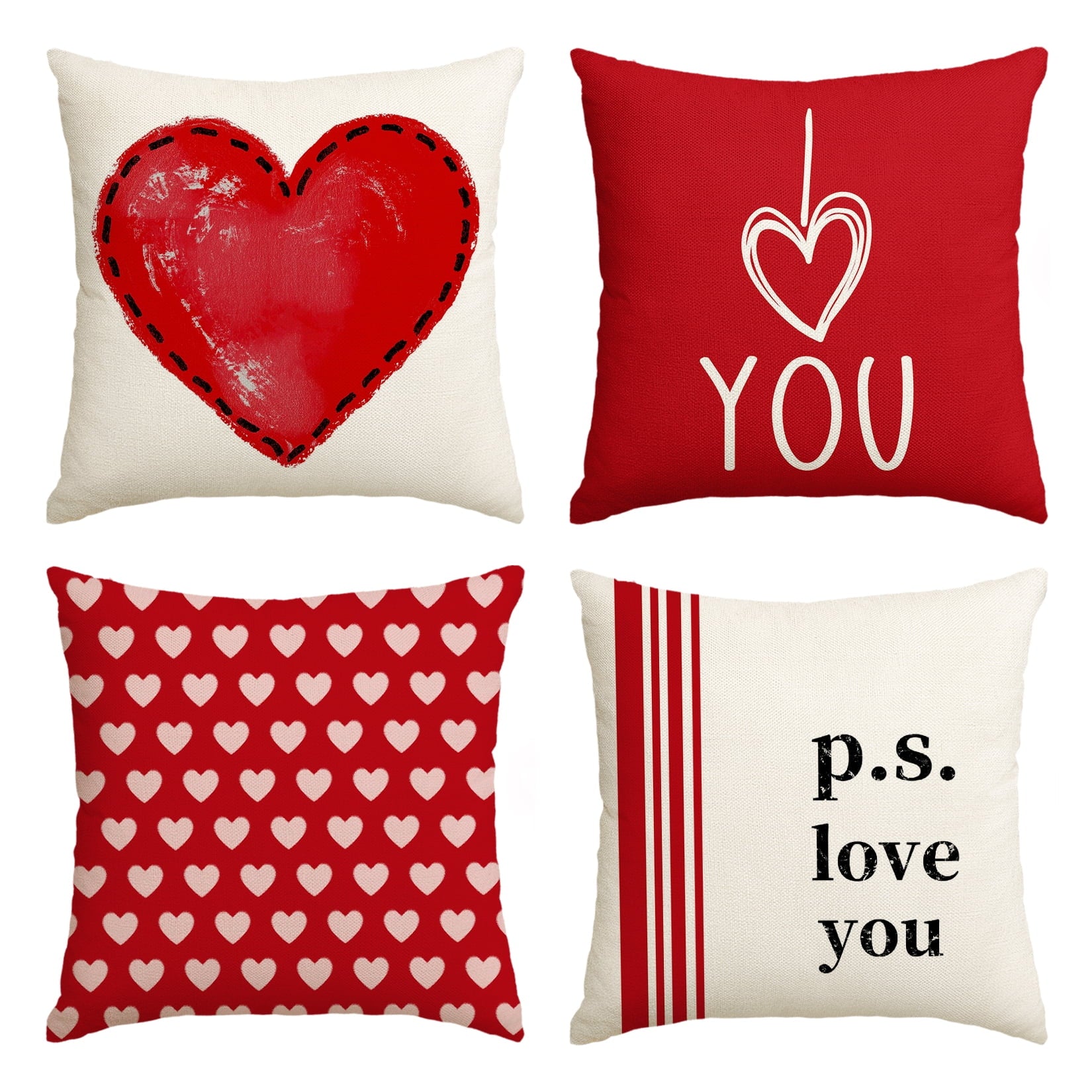 Sm:)e Love You Hearts Valentines Day Throw Pillow Cover Set of 4, 16x16 Inch