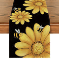 Sm:)e Bee Sunflower Chrysanthemum Daisy Table Runner for Spring Summer 13 x 120, Black