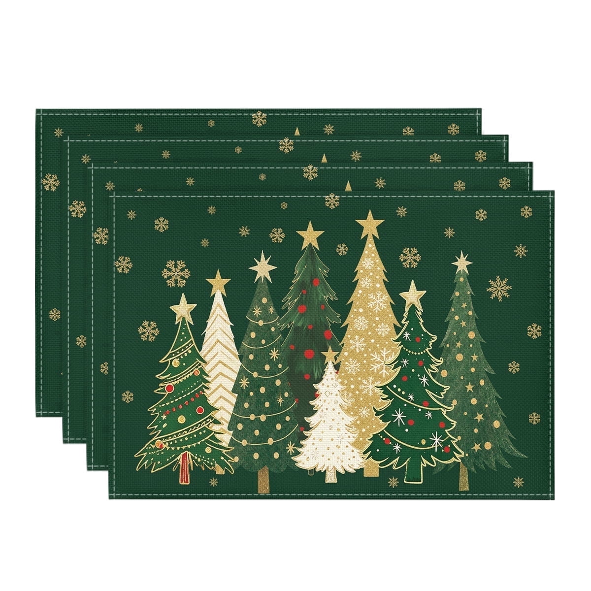 Sm:)e Multi Color Christmas Tree Snowflake Christmas Placemats 12 x 18 Inch, Set of 4, Winter Table Decor Supplies for Kitchen Dining & Holiday Party, Green