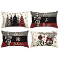 Sm:)e Merry Christmas Joy Xmas Trees Red Throw Pillow Covers, 12 x 20 Inch Christmas Winter Holiday Cushion Case Decoration for Sofa Couch Set of 4