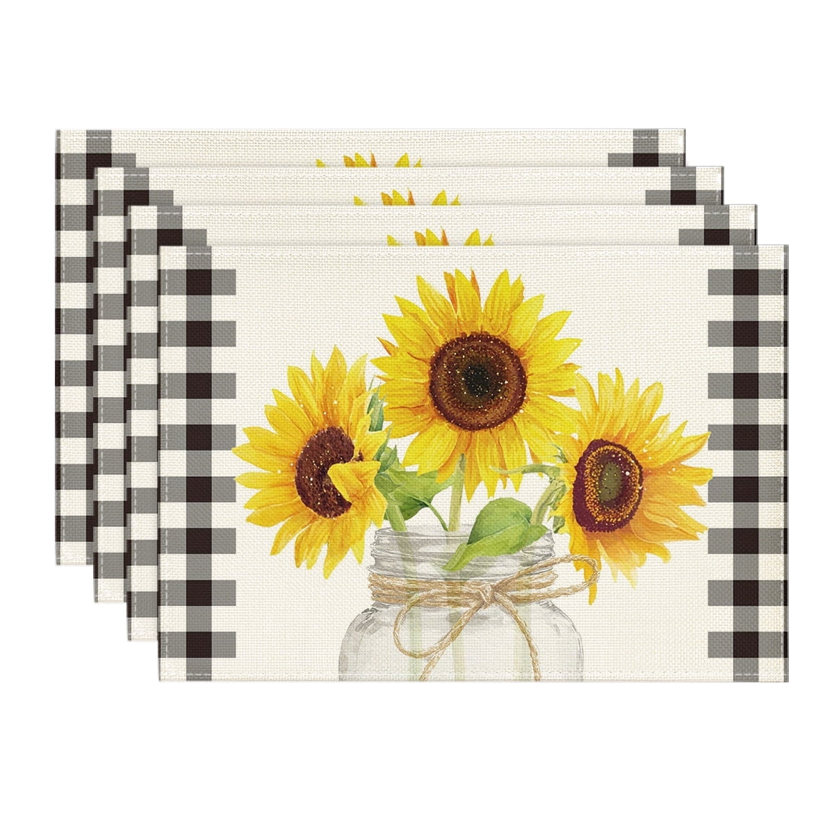 Sm:)e Buffalo Plaid Sunflower Sunshine Summer Placemats 12x18 Inch Set of 4
