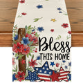 Sm:)e Stars Cross Flowers 4th of July Table Runner 13x72 Inch, Patriotic Decor Durable and Stylish Independence Day Party and Family Gathering Supply