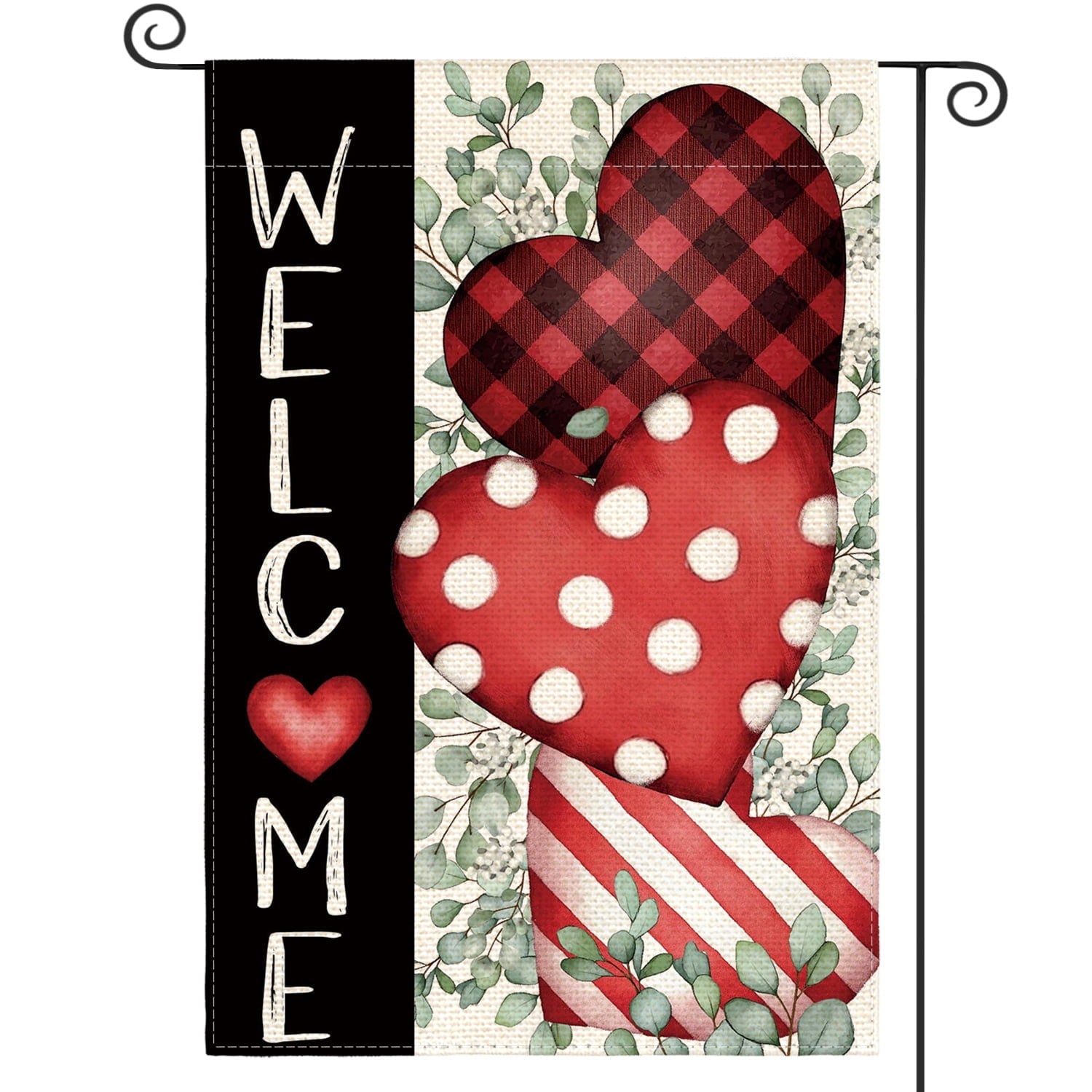 Sm:)e Welcome Polka Dot Love Heart Valentine's Day Garden Flag 12 x 18 Inch Double Sided