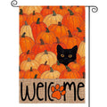 Sm:)e Fall Garden Flag 12x18 Inch Double Sided - Seasonal Decorative Flag Rustic Autumn Outdoor Yard Decor, Pumpkins and Black Cat