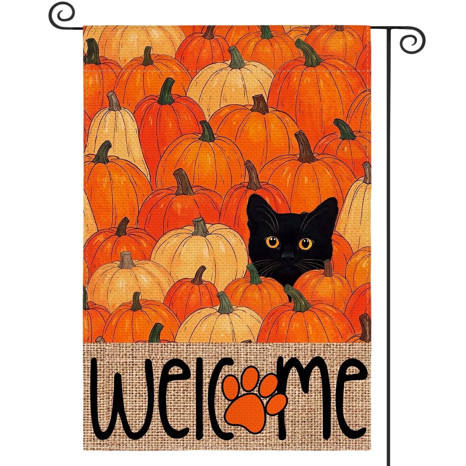 Sm:)e Fall Garden Flag 12x18 Inch Double Sided - Seasonal Decorative Flag Rustic Autumn Outdoor Yard Decor, Pumpkins and Black Cat