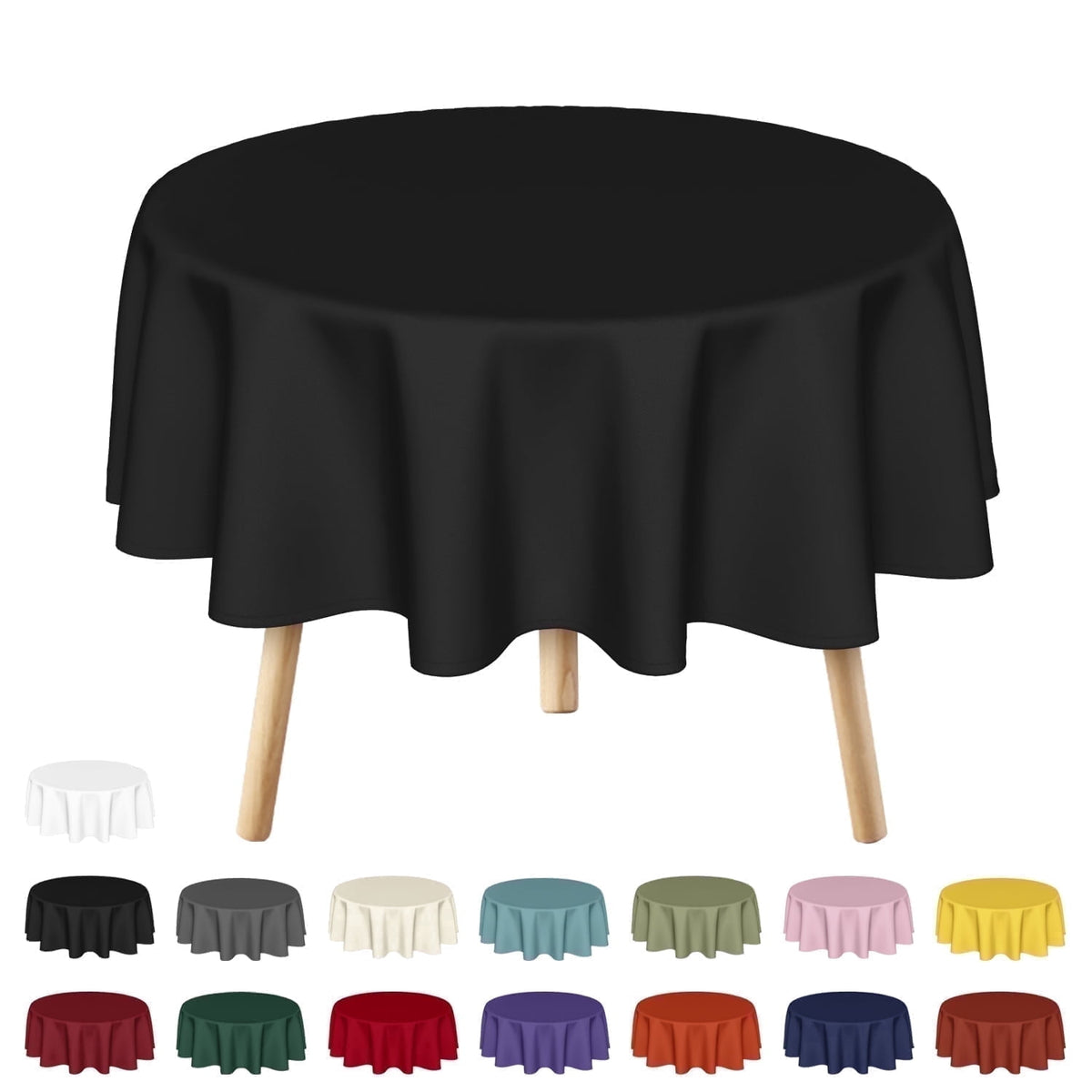 Sm:)e Wrinkle Resistant Fabric Dining Tablecloth 60 Inch Round, Solid Black Table Cover for Kitchen Outside Party 4ft Table