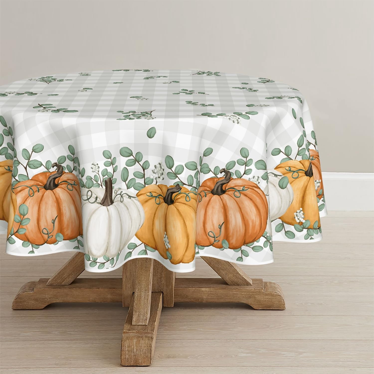 Sm:)e Fall Thanksgiving Round TableCloth 60 Inch Orange Pumpkin Table Cover for Party Picnic Dinner Decor