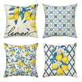 Sm:)e Lemon Pillow Cover for Sofa 18x18 Inch Set of 4, Bule Diamond Check, Beige