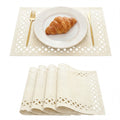Sm:)e Hollow Out Laser Cut Beige Placemats Set of 4, Seasonal Summer Washable Kitchen Dining Table Decoration for Home Party Decor 12x18 Inch