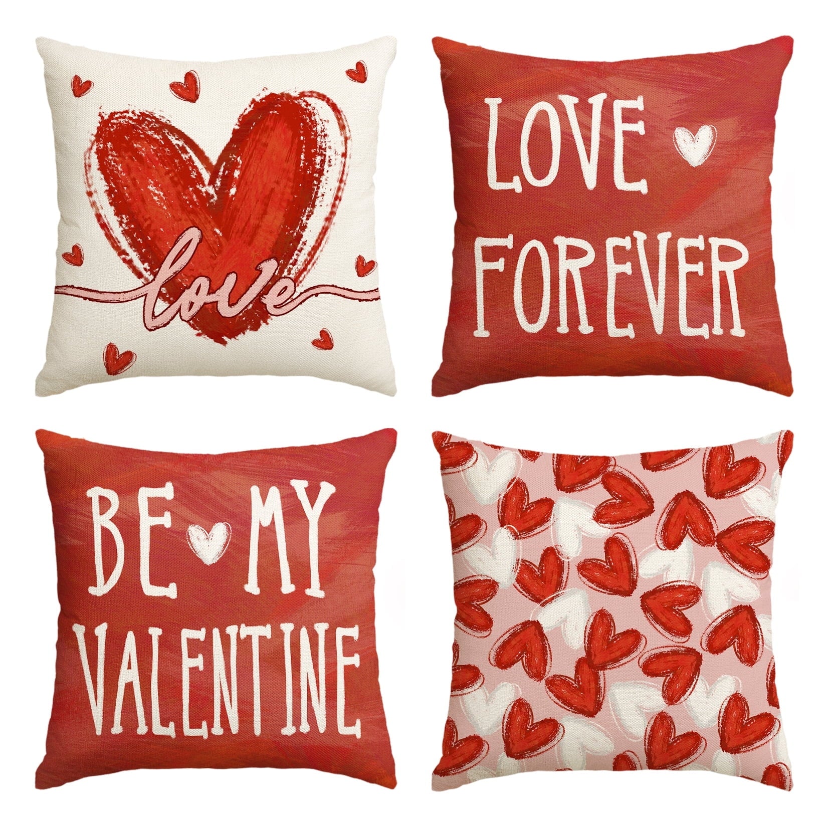 Sm:)e Be Mine Forever Valentines Day Love Heart Pillow Cover 18x18 Inch Set of 4