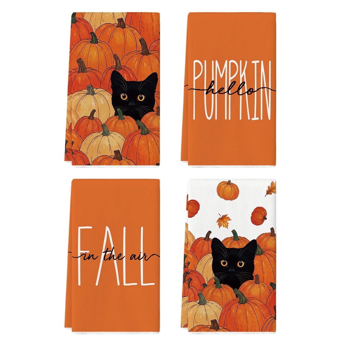 Sm:)e Black Cat Pumpkin Fall Dish Towels Set of 4, 18x26 Inch, Fall in The Air Farmhouse Kitchen Decor Hand Towels