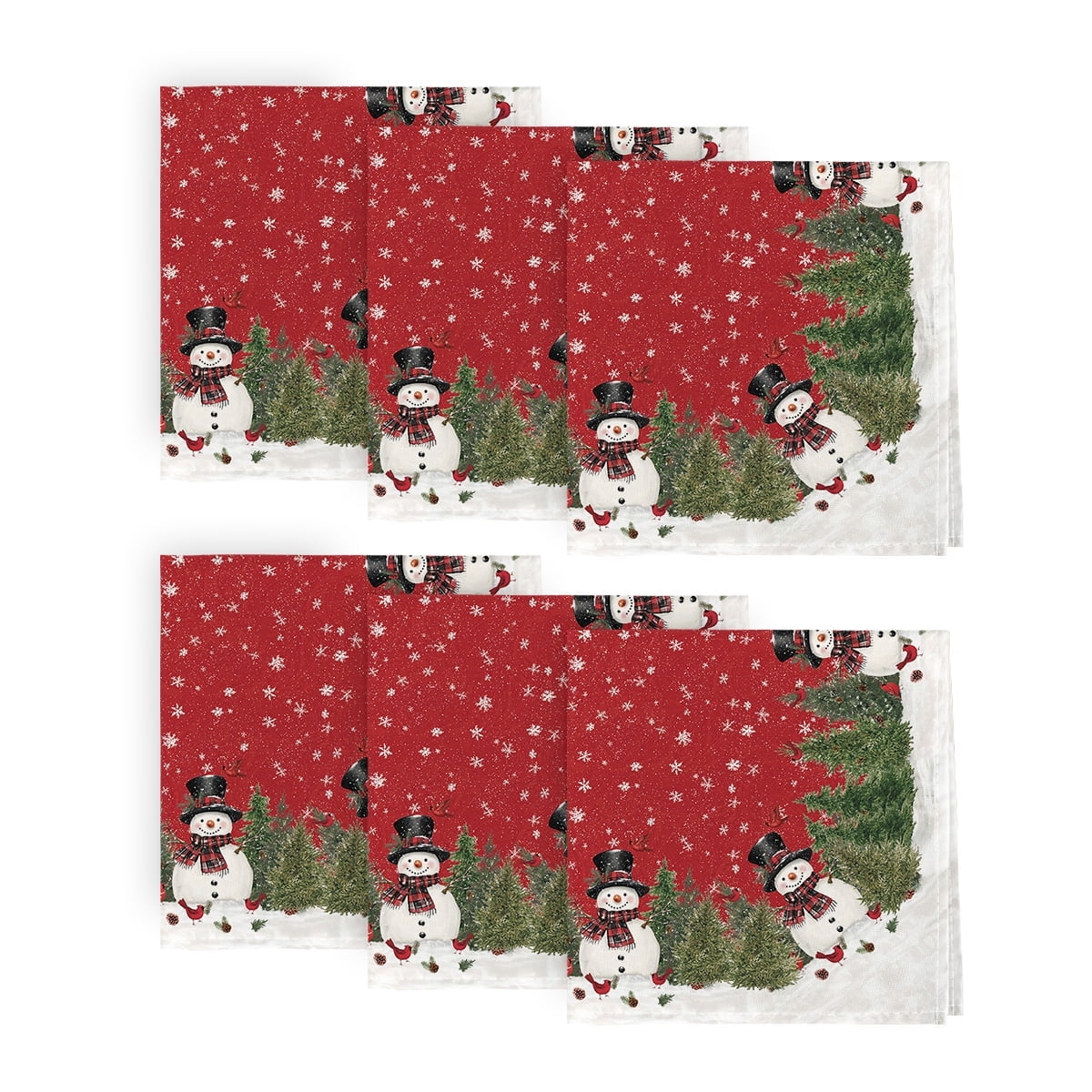 Sm:)e Red Christmas Snowman Winter Cloth Napkin Set of 6, 18 x 18 Inch
