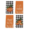 Sm:)e Happy Fall Y'all Polka Dot Pumpkin Buffalo Plaid Orange Kitchen Dish Towels 18x26 Inch Set of 4