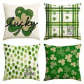 Sm:)e Saint Patricks Day Pillow Covers Set of 4, 18x18Inch Lucky Shamrock Buffalo Plaid Outdoor Cushion Case for Sofa Couch