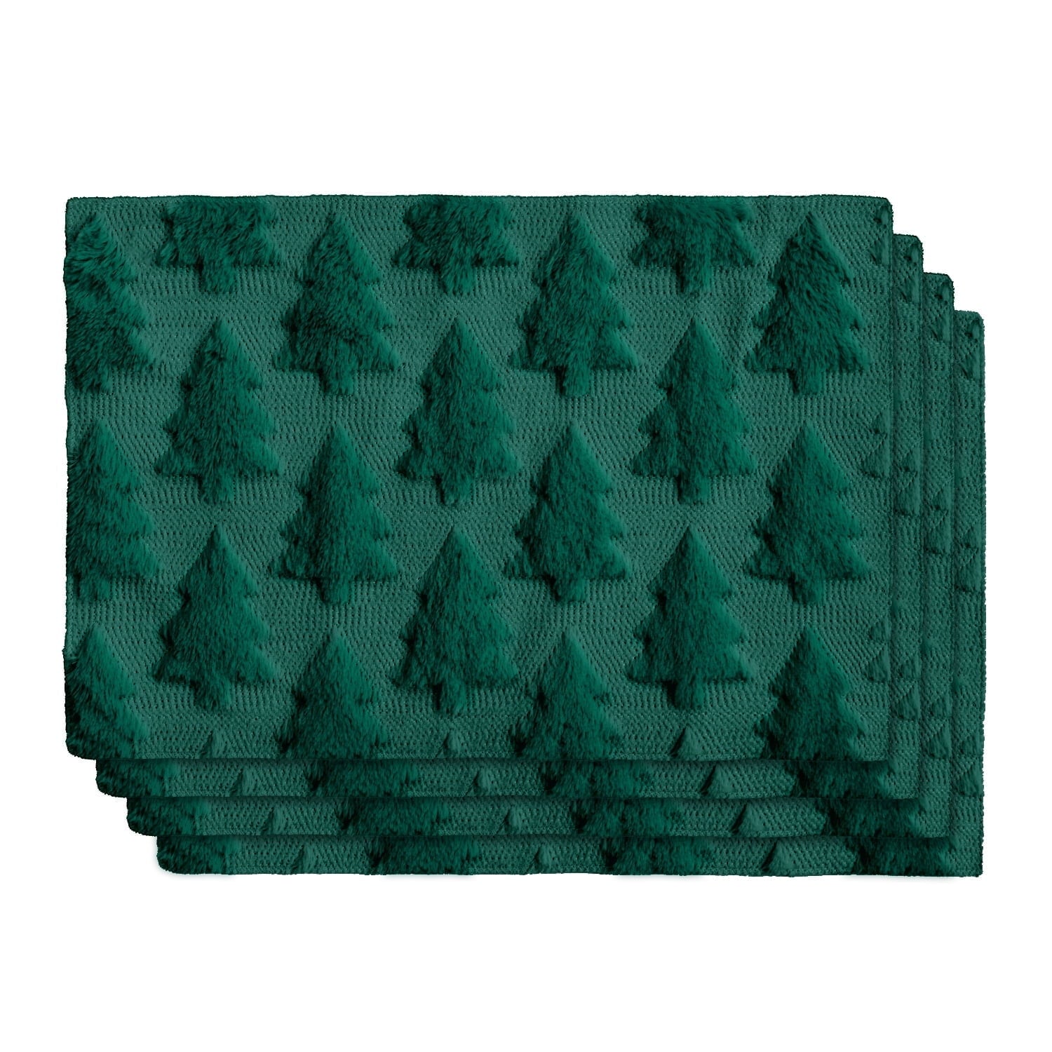 Sm:)e Green Christmas Tree Soft Plush Faux Fur Placemats 12x18 Inch, Kitchen, Dining Table Decor, Winter Christmas Party Decor