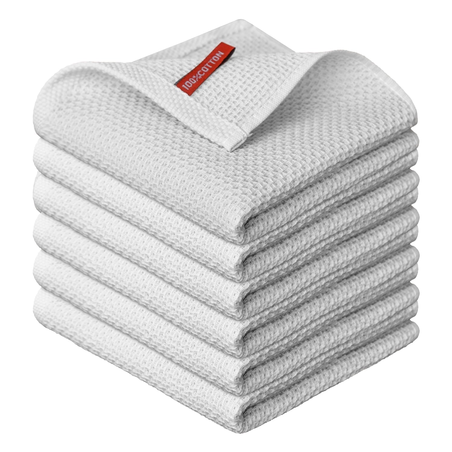 Sm:)e 100% Cotton Waffle Dishcloth, Grey, 6 Pack Soft Absorbent Quick Dry Kitchen Cleaning Towels 12x12 Inch