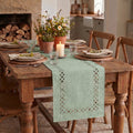 Sm:)e Sage Green Table Runner, Hollow Out Laser Cut Solid Color, Seasonal Summer Washable Kitchen Dining Table Decoration for Home Party Decor 13x48 Inch