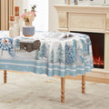 Sm:)e Christmas Tablecloth 60x84 Inch Oval, Blue Snowman Pine Snow Washable Table Cover for Party Picnic Dinner Decor