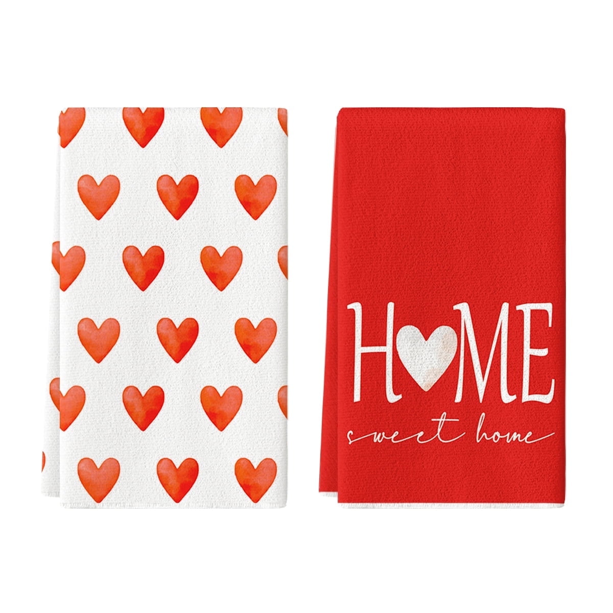 Sm:)e Valentine's Day Kitchen Dish Towels, 18x26 Inch, Set of 2, Red Hearts