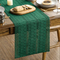 Sm:)e Dark Green Farmhouse Woven Rustic Hollow Table Runner, Boho Table Runner 12x48 Inch, Dining Kitchen Home Decor
