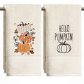 Sm:)e 2 Pcs Multi Stacked Pumpkin Maple Leaf Vine Embroidered Fall Hand Towels, 100% Cotton Soft Home Decor Dish Towels, 18 x 26 Inch