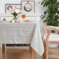Sm:)e Fabric Openwork Farmhouse Style Linen Tablecloth 52x70 Inch, Yarn-Dyed Woven Table Cover for Dining Decor, Rectangle, Gray