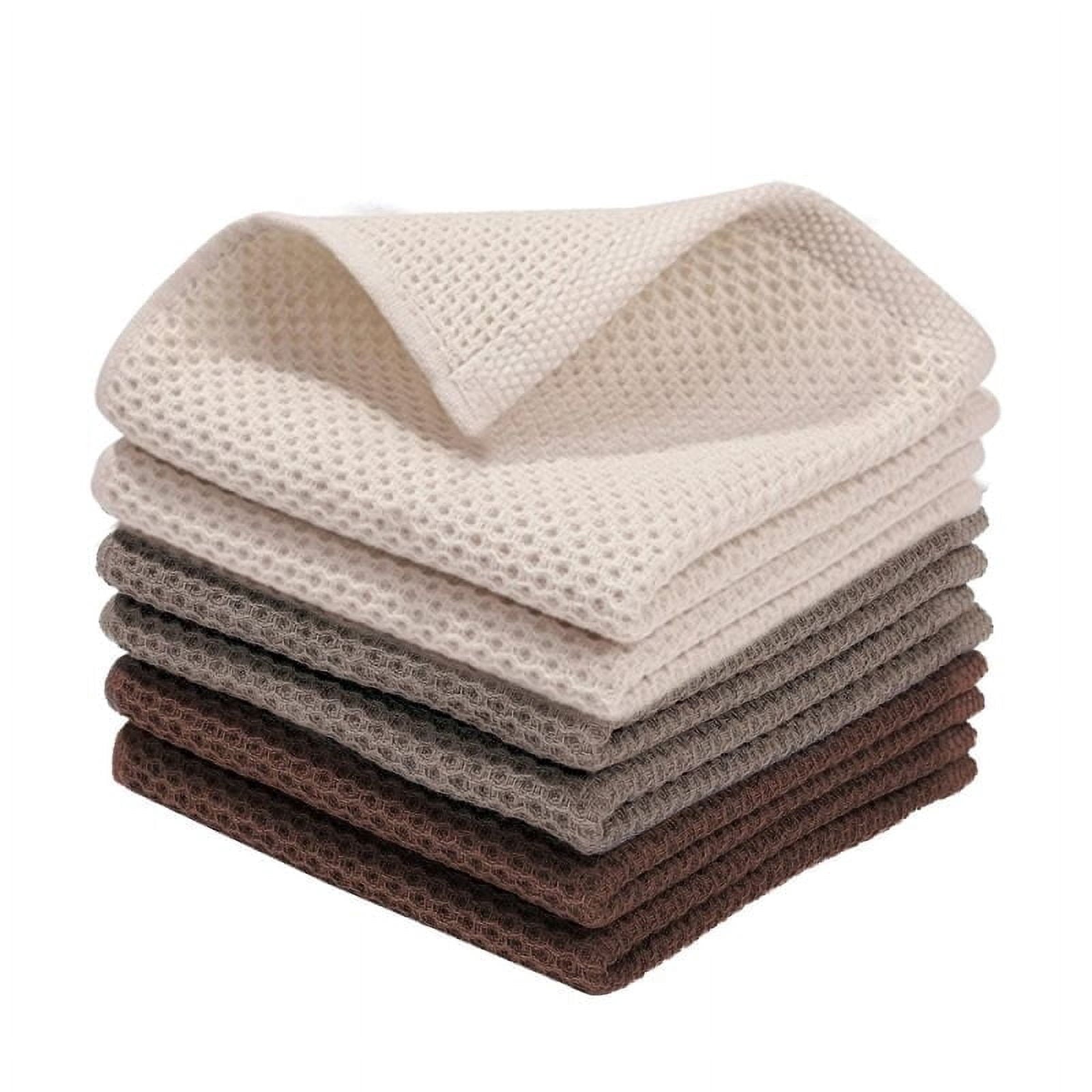 Sm:)e 100% Cotton Waffle Dishcloth, Beige and Tan, 6 Pack Soft Absorbent Quick Dry Kitchen Cleaning Towels 12x12 Inch