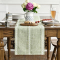Sm:)e Modern Braided Stripe Boho Style Linen Table Runner 13 x 72 Inch Sage Green