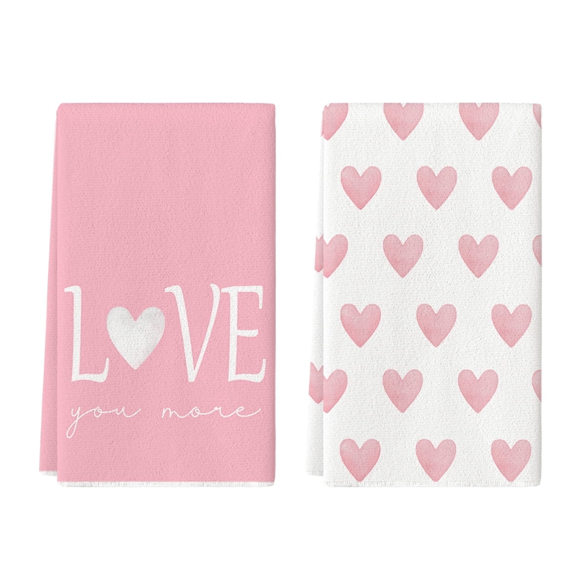 Sm:)e Valentine's Day Kitchen Dish Towels, 18x26 Inch, Set of 2, Pink Hearts