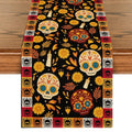 Sm:)e Halloween Table Runner 13x72 Inchï¼?Watercolor Marigolds Skull Day of The Dead Table Runner for kitchen Dining Fiesta Party Home Decor