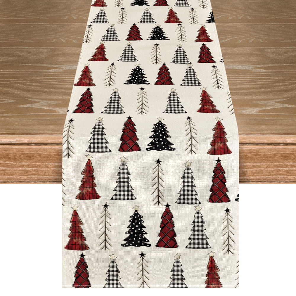 Smile Xmas Tree Christmas Table Runner, Seasonal Winter Kitchen Dining Table Decoration for Home Party Decor 13x72 Inch