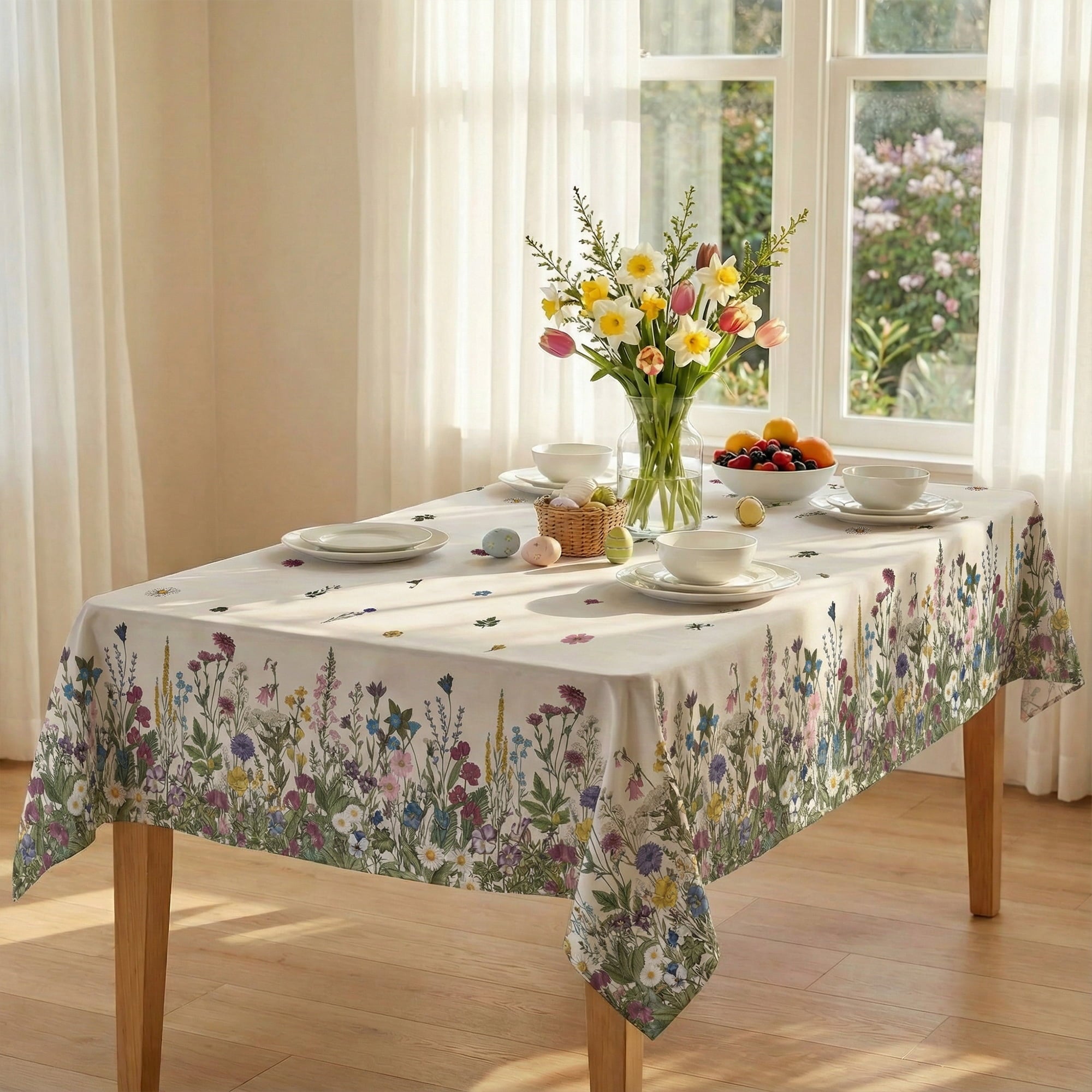 Sm:)e Spring Floral Tablecloth 52x70 Inch, Washable Table Cover for Party Picnic Dinner Decor