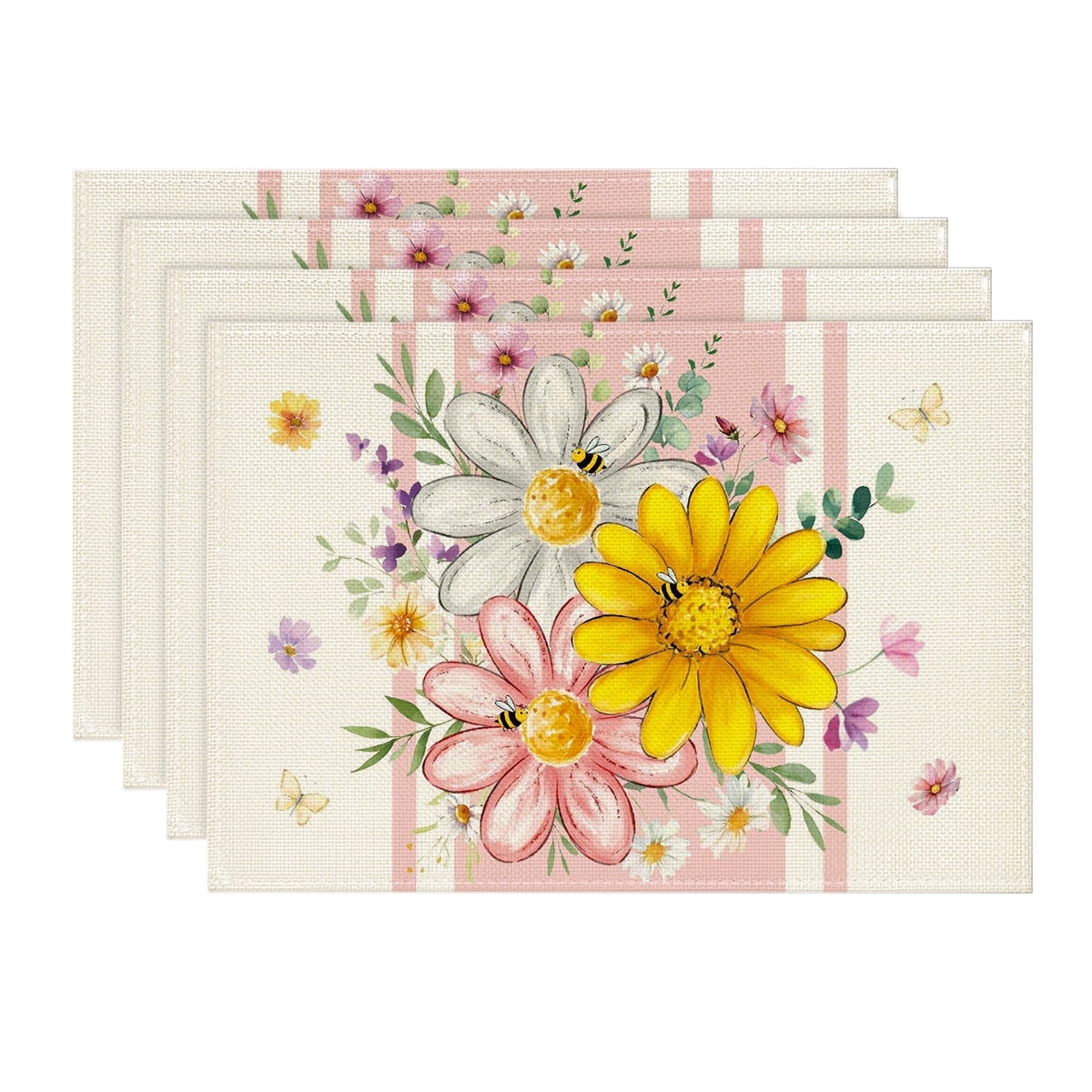 Sm:)e Lavender Sunflower Spring Placemats Set of 4, 12 x 18 Inch, Floral Decorative Rustic Farmhouse Table Decoration for Kitchen Dinning