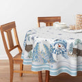 Sm:)e Blue Snowman Christmas Tablecloth Round 70 Inch, Pine Snow Washable Table Cover for Party Picnic Dinner Decor