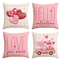 Sm:)e Love You More Buffalo Plaid Valentines Day Pillow Cover 18x18 Inch Set of 4, Pink