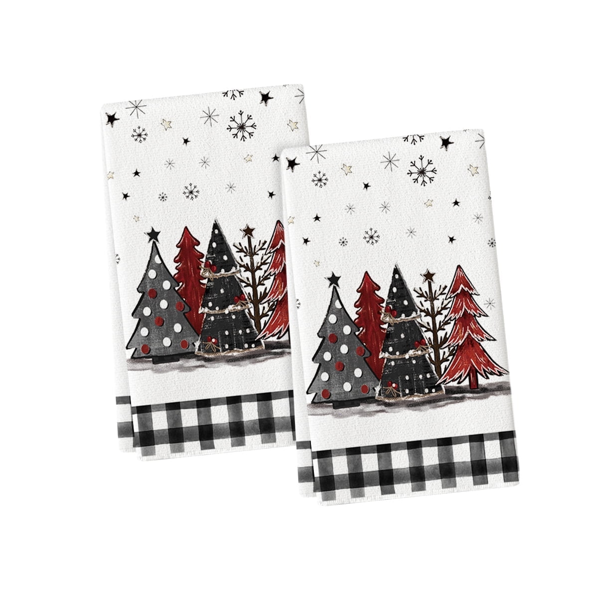 Sm:)e Trees Christmas Kitchen Dish Towels Set of 2 18x26 Inch Buffalo Check Plaid