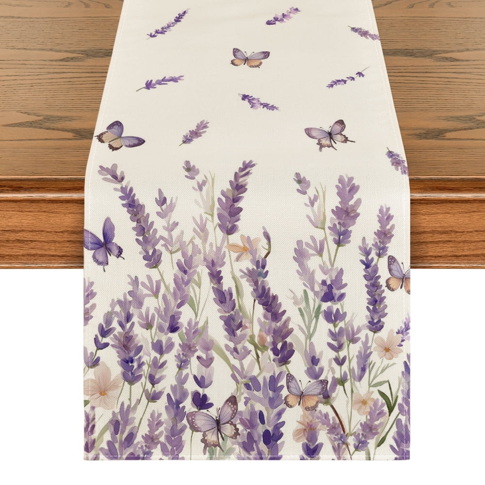 Sm:)e Lavender Spring Table Runner Placemats Set of 4, 12 x 18 Inch, Floral Decorative Rustic Farmhouse Table Decoration for Kitchen Dinning