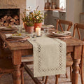 Sm:)e Light Brown Table Runner, Hollow Out Laser Cut Solid Color, Seasonal Summer Washable Kitchen Dining Table Decoration for Home Party Decor 13x90 Inch