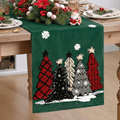 Sm:)e Red and Black Plaid Christmas Tree Pattern Soft Chain Embroidery Christmas Table Runner, 13x72 Inch, Seasonal Winter Christmas Kitchen Dining for Holiday Party Decor, Green