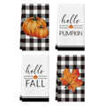 Sm:)e Pumpkin Maple Leaf Hello Buffalo Plaid Fall Thanksgiving Kitchen Dish Towels, Black and White, Set of 4, 18 x 26 Inch