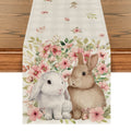 Sm:)e Bunny Rabbit Flowers Leaves Pink Buffalo Plaid Easter Table Runner 13x90 Inch