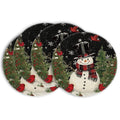 Smile Snowman Trees Snowflakes Christmas Round Placemats Set of 4, 15 Inch Black