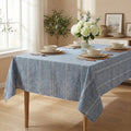Sm:)e Fabric Openwork Farmhouse Style Linen Tablecloth 60x104 Inch, Yarn-Dyed Woven Table Cover for Dining Decor, Rectangle, Denim Blue